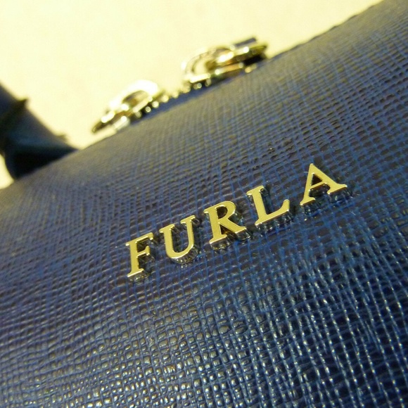 NEW Furla Papermoon Navy Blue Saffiano Leather Top Handle Satchel/Shoulder Bag - Picture 12 of 14
